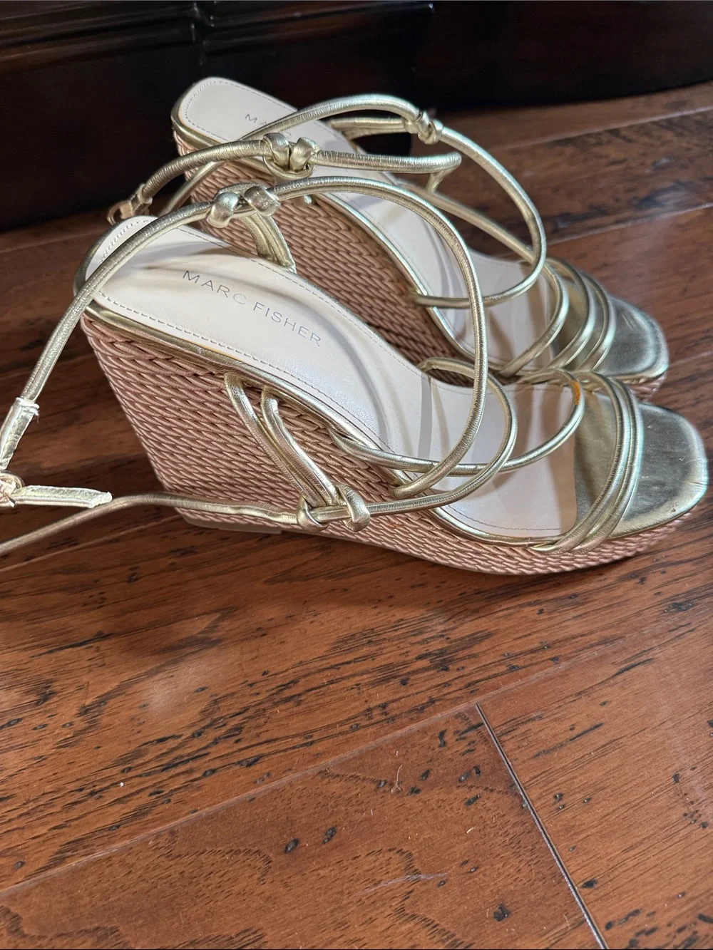Marc Fisher Metallic Gold Strappy Wedge Sandals